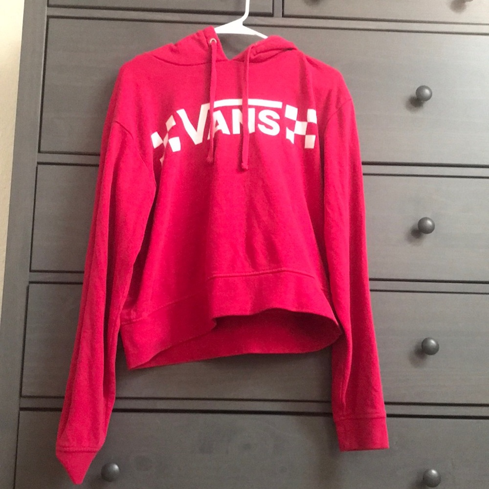 Red Cropped Vans Hoodie with pull strings